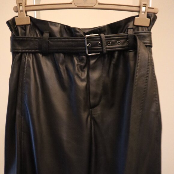 Brunello Cucinelli Pants - Brunello Cucinelli Leather Monili Pants Black Belted Relaxed Fit $6,275 Size 8